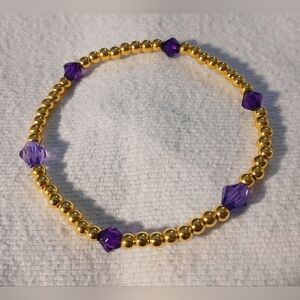 NWT Handcrafted Elegant 8" Gold and Amethyst (February), Beaded Bracelet.